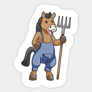 Horse as Farmer with Rake Sticker